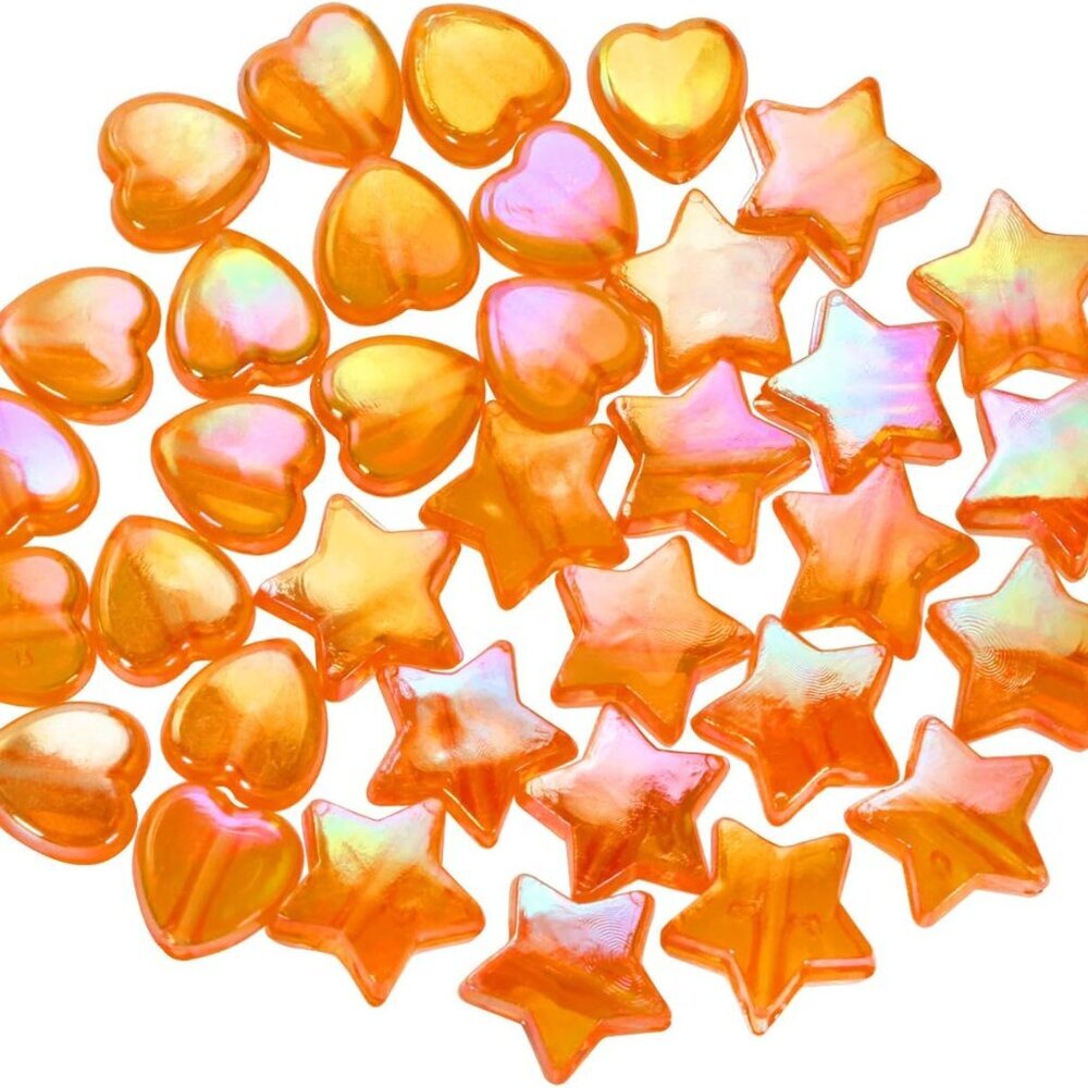 100PCS Mini Acrylic Beads 9mm Heart Charms and 11mm Star Beads for Jewelry Makin